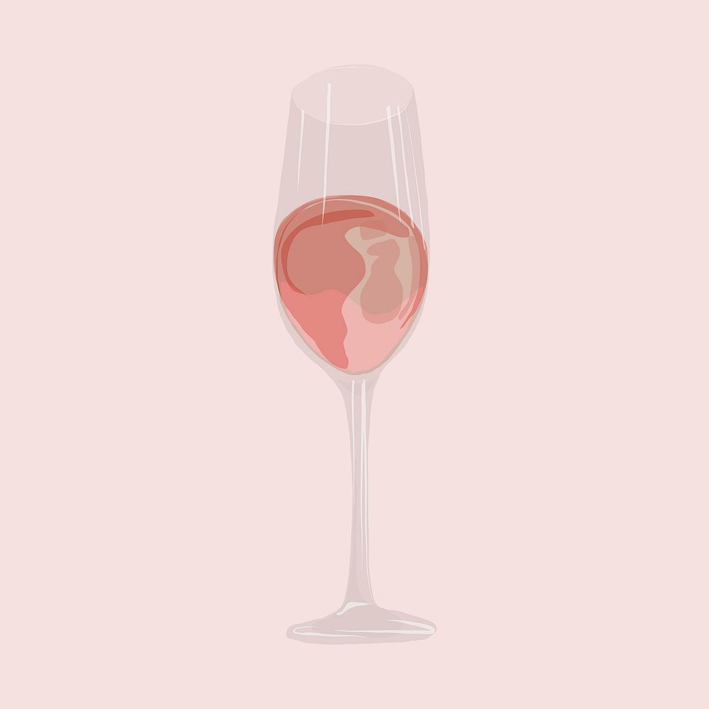 Champagne glass sticker, pink alcoholic drinks illustration psd