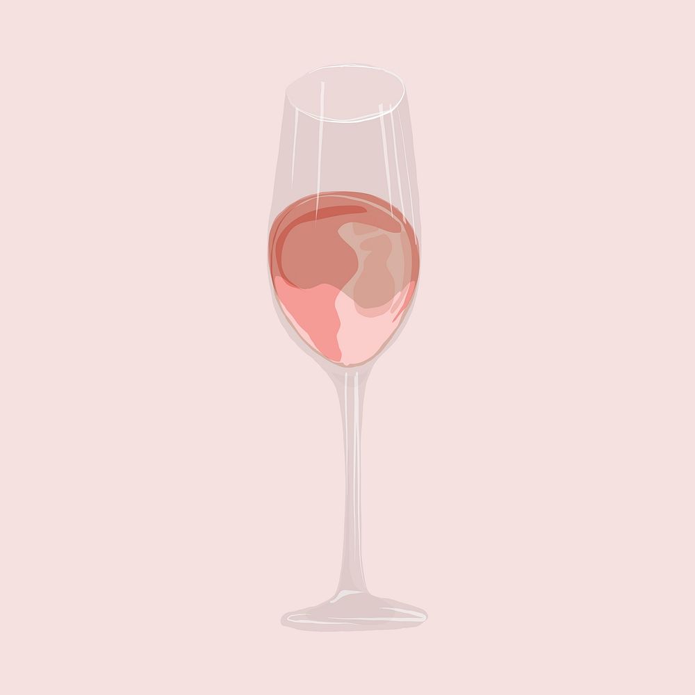 Champagne glass sticker, pink alcoholic drinks illustration vector