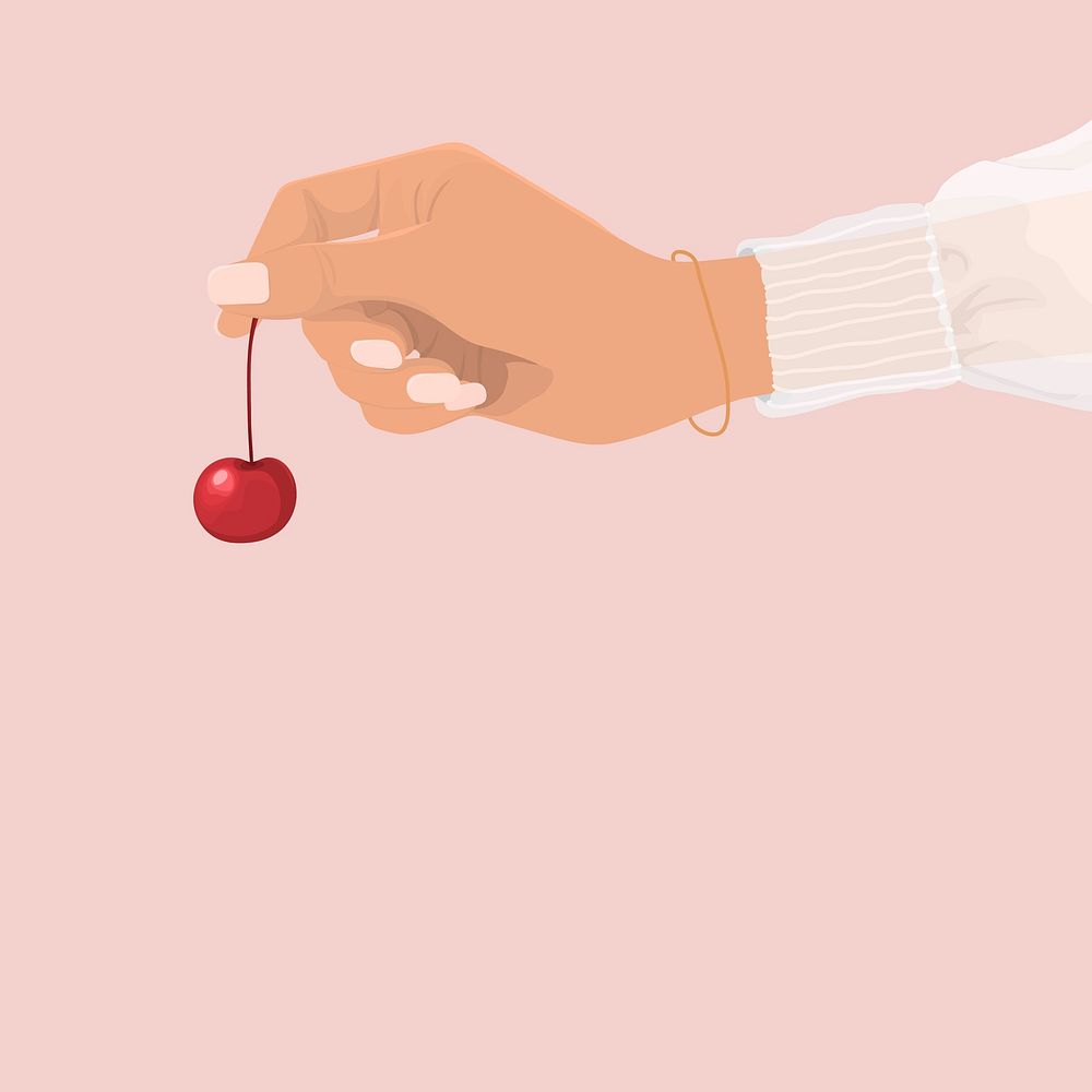 Pink cherry background, fruit border in feminine design