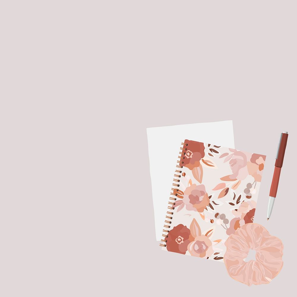 Cute diary background, stationery border in pink feminine design vector