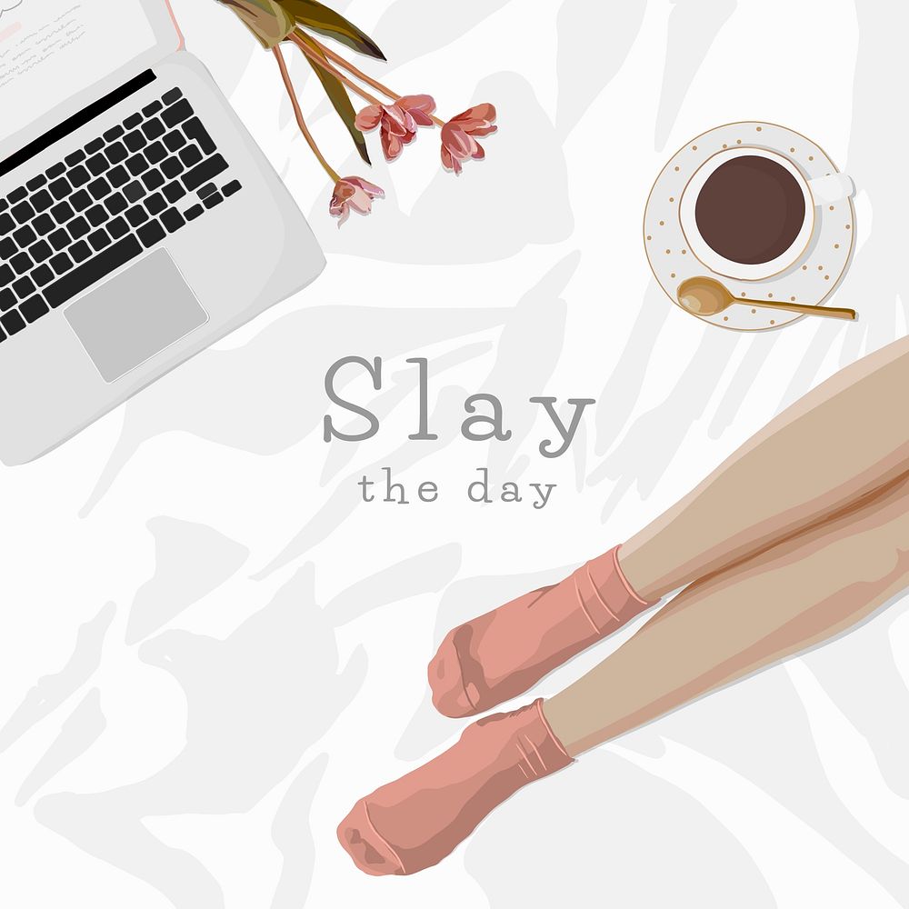 Aesthetic Instagram post template vector, motivational quote slay the day with feminine illustration