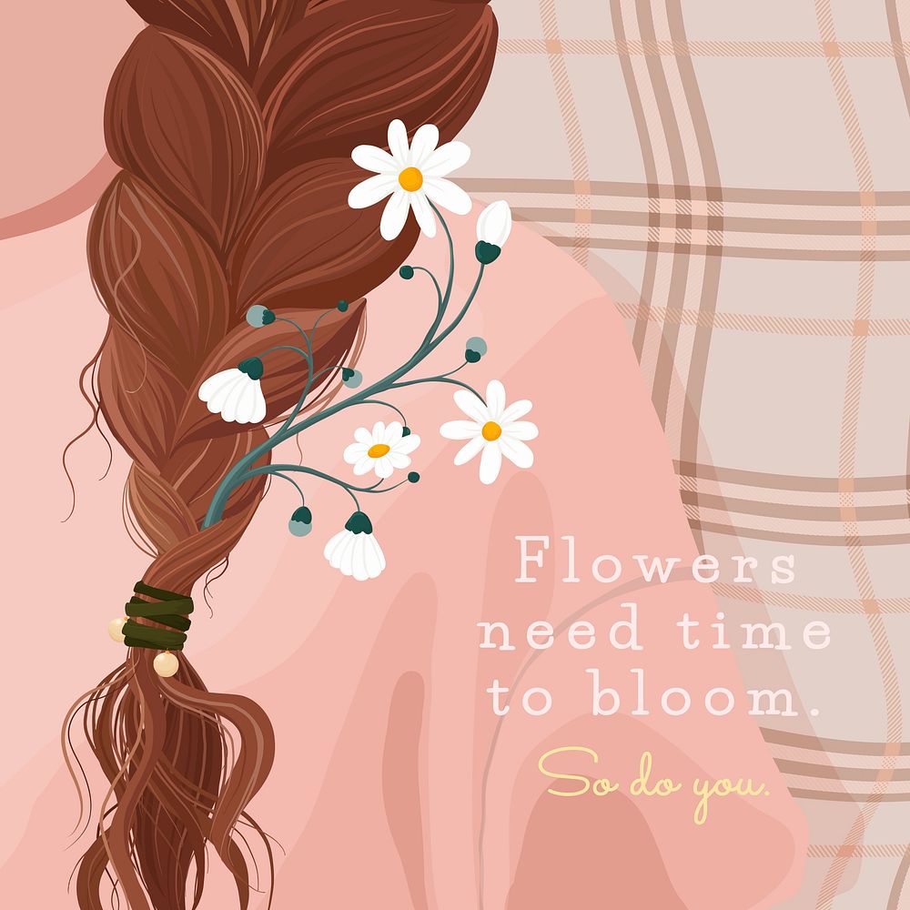 Floral Instagram post, pink feminine illustration with motivational quote