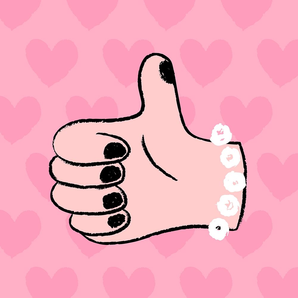 Thumbs up doodle, feminine hand vector sticker
