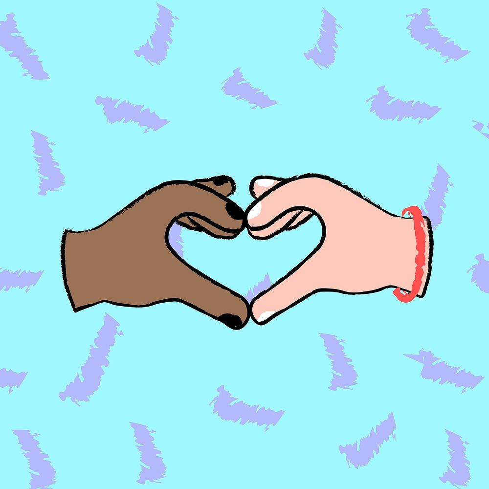 Interracial love sticker, heart hand gesture vector