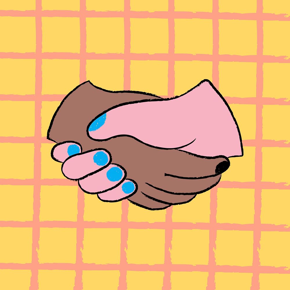 Handshake doodle, diversity clipart, hand gesture illustration vector