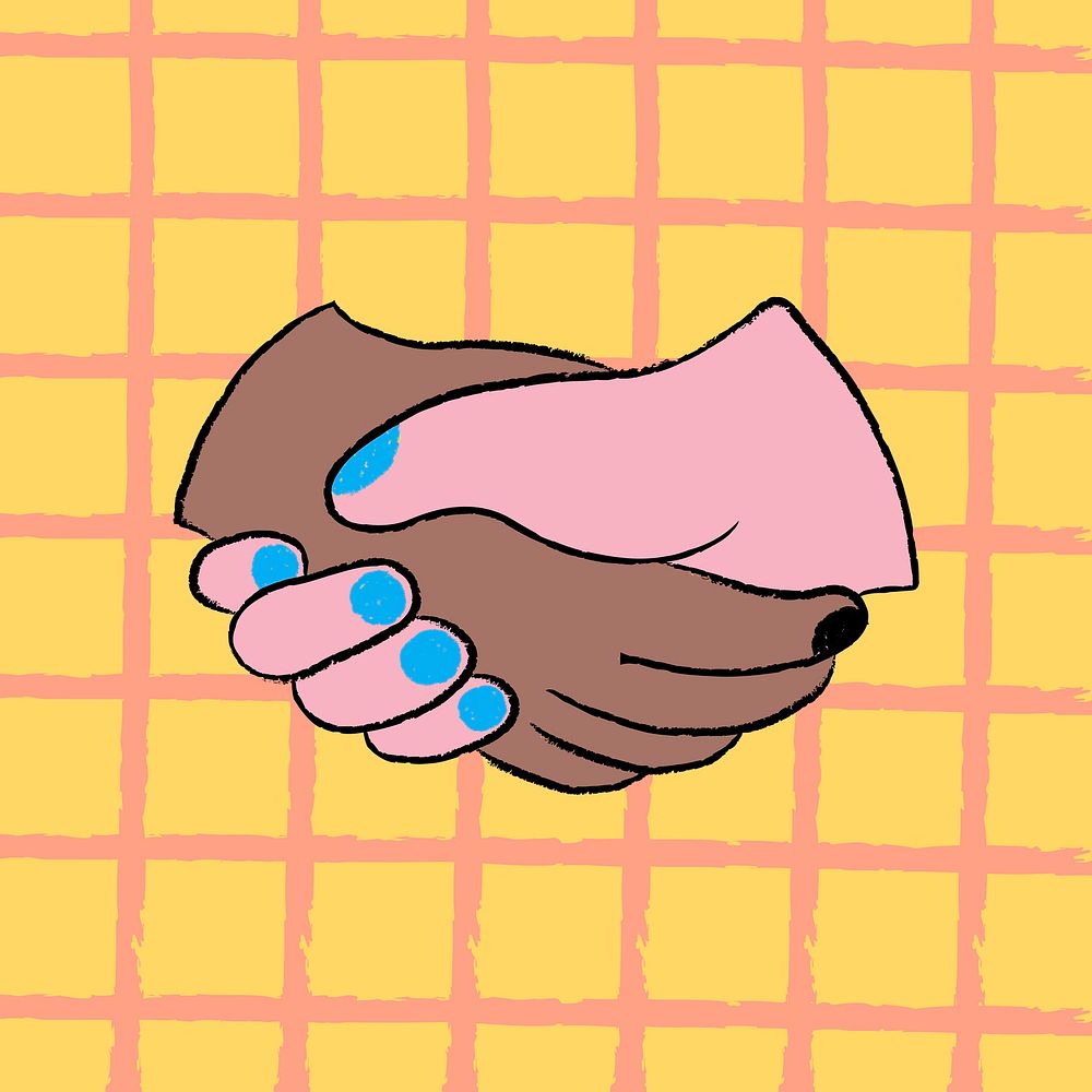 Handshake doodle, diversity clipart, hand gesture illustration vpsd