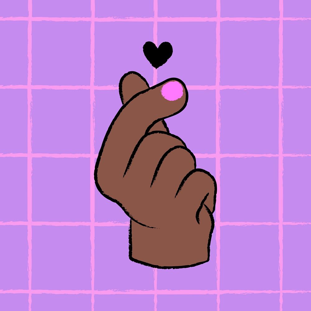 Mini heart hand sign clipart, love doodle in dark skin tone