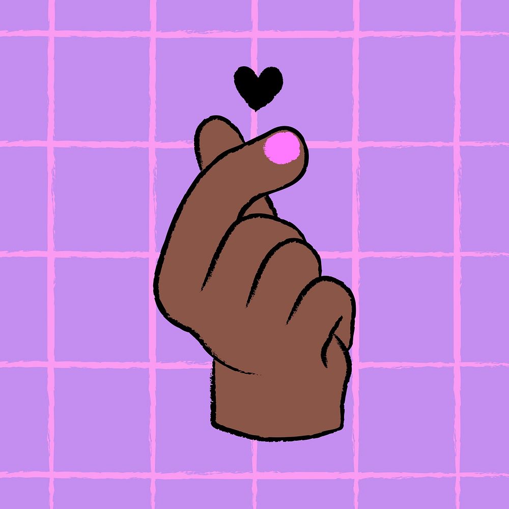 Black hand finger heart, love sticker vector design