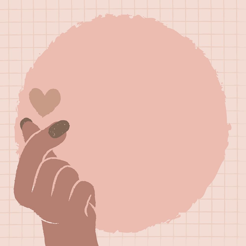 Mini heart frame background, love hand sign doodle