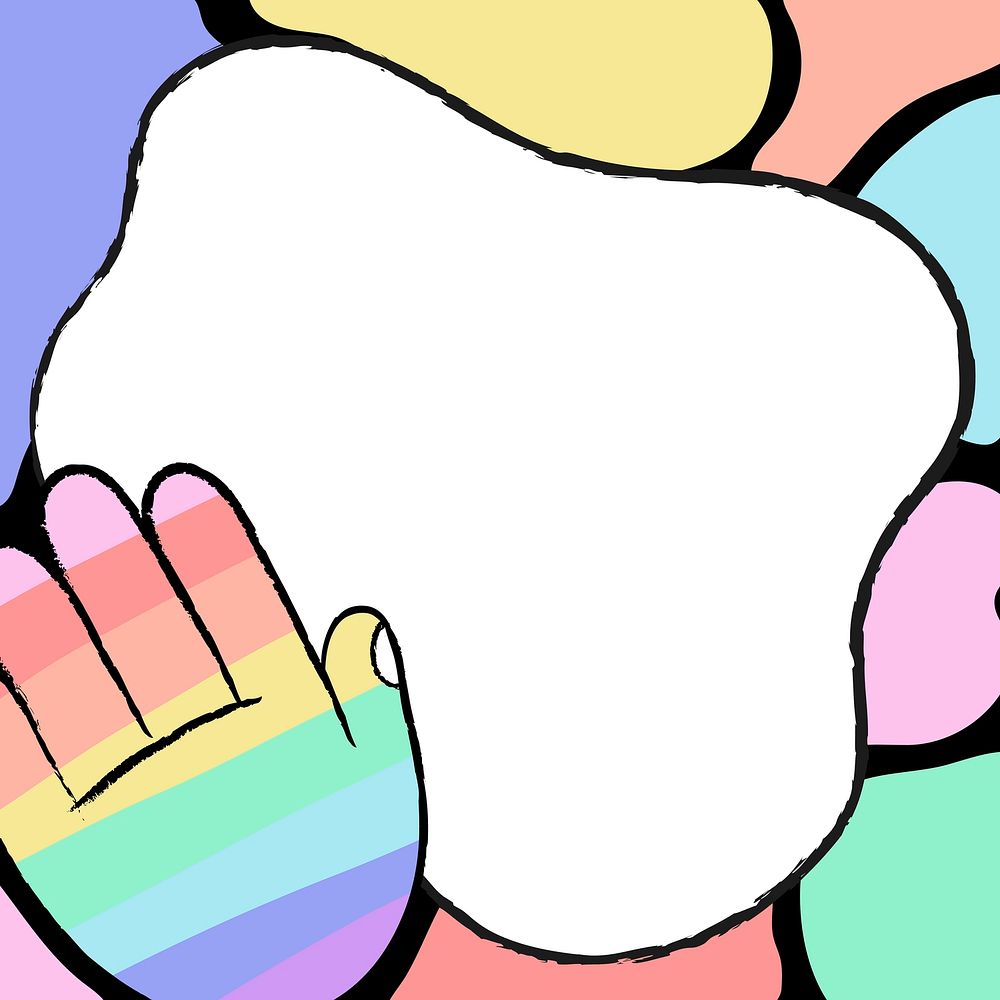 LGBTQ+ rainbow frame background, cute pastel doodle vector