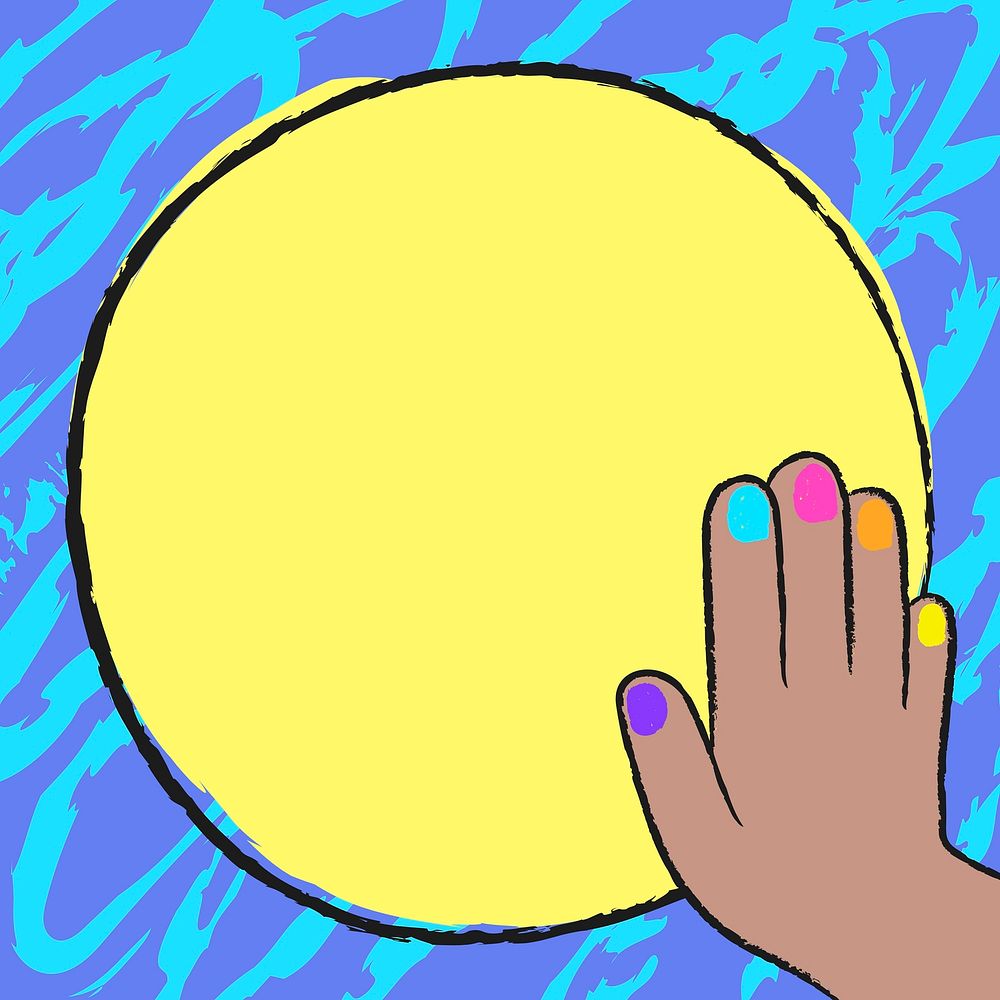 Blue funky frame background, cute hand doodle