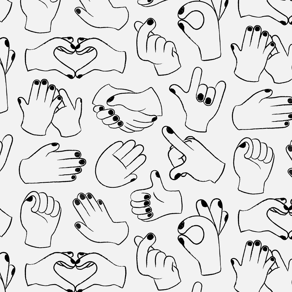 Hand doodle pattern background, cute gesture in black and white
