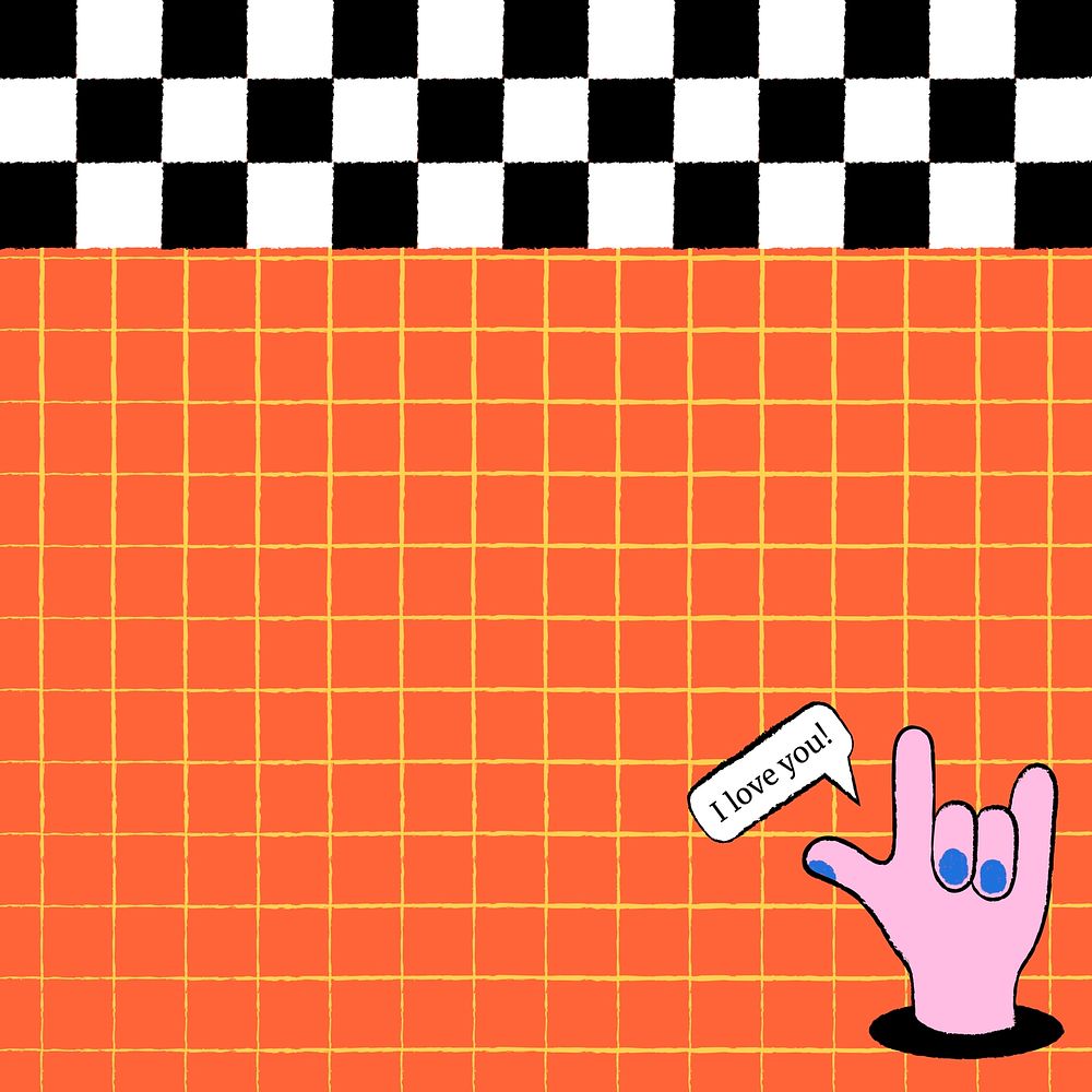 Grid pattern background, orange funky design with hand doodle vector