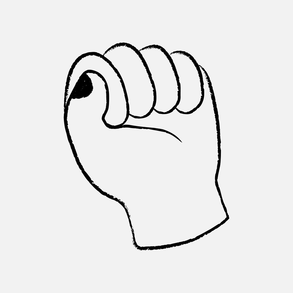 Cartoon fist hand, psd cute doodle sticker, black and white design
