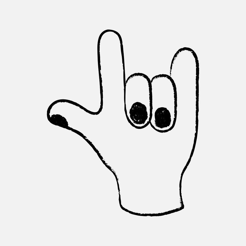 Love hand sign clipart, gesture doodle in black