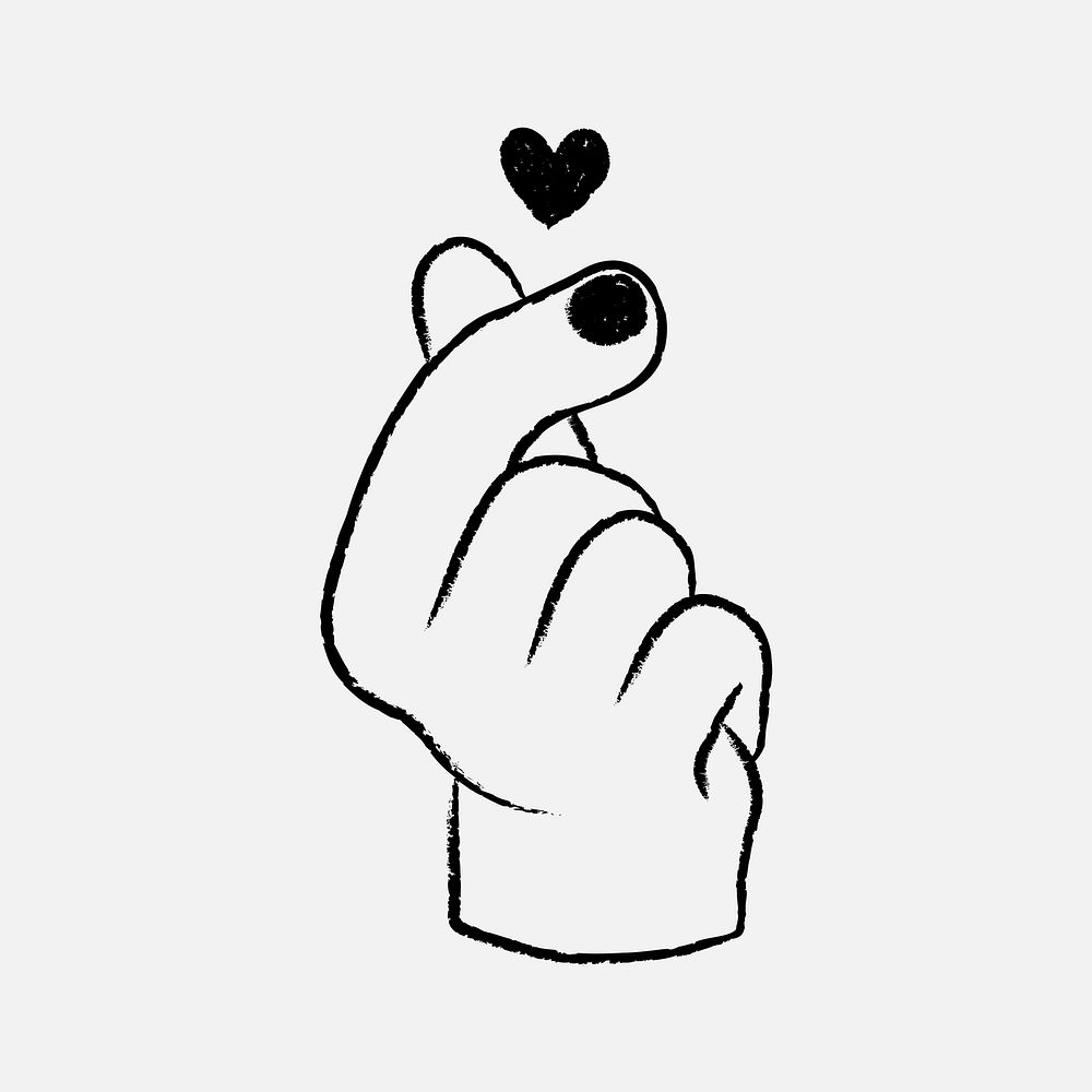 Mini heart hand sign clipart, love doodle in black