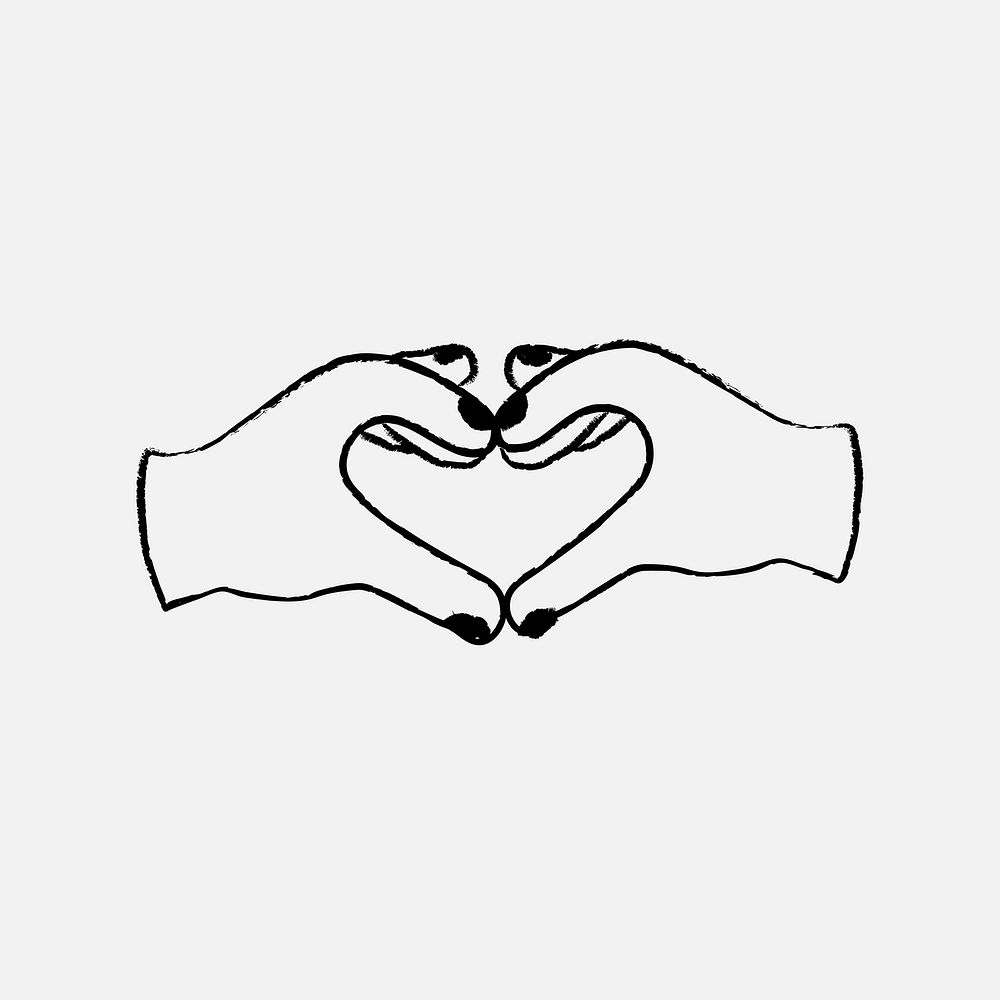 Heart hand clipart, love gesture doodle in black 
