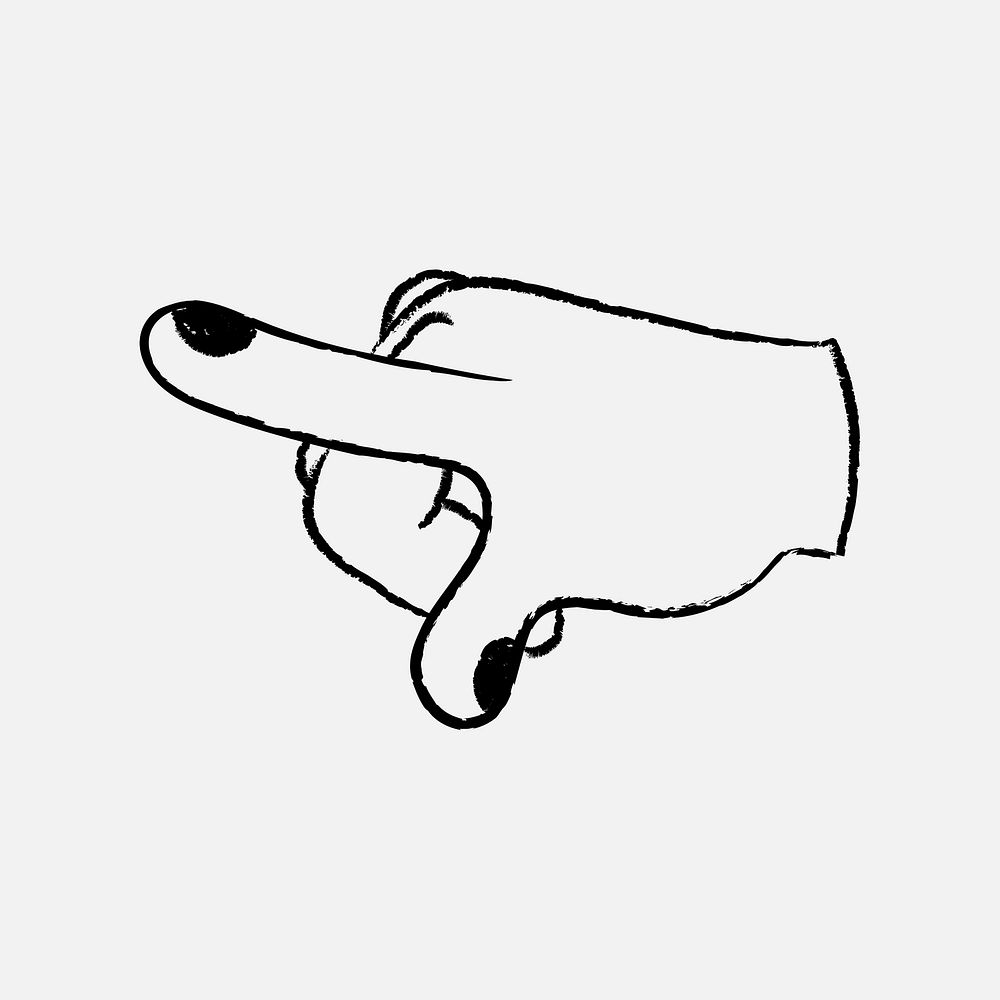 Hand finger sticker, black and white doodle psd design