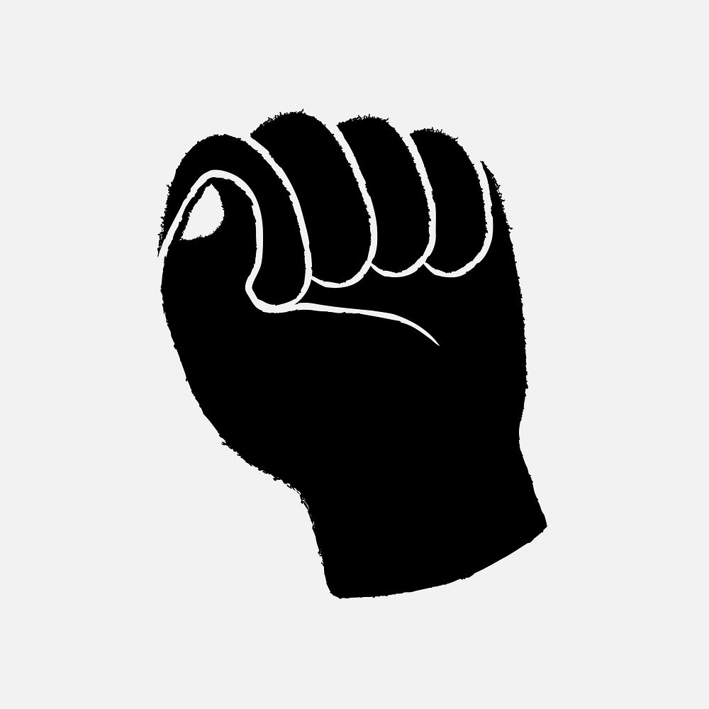 Cartoon fist hand, cute doodle sticker, black and white vector design