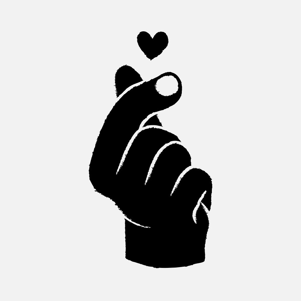 Mini heart hand sign clipart, love doodle in black