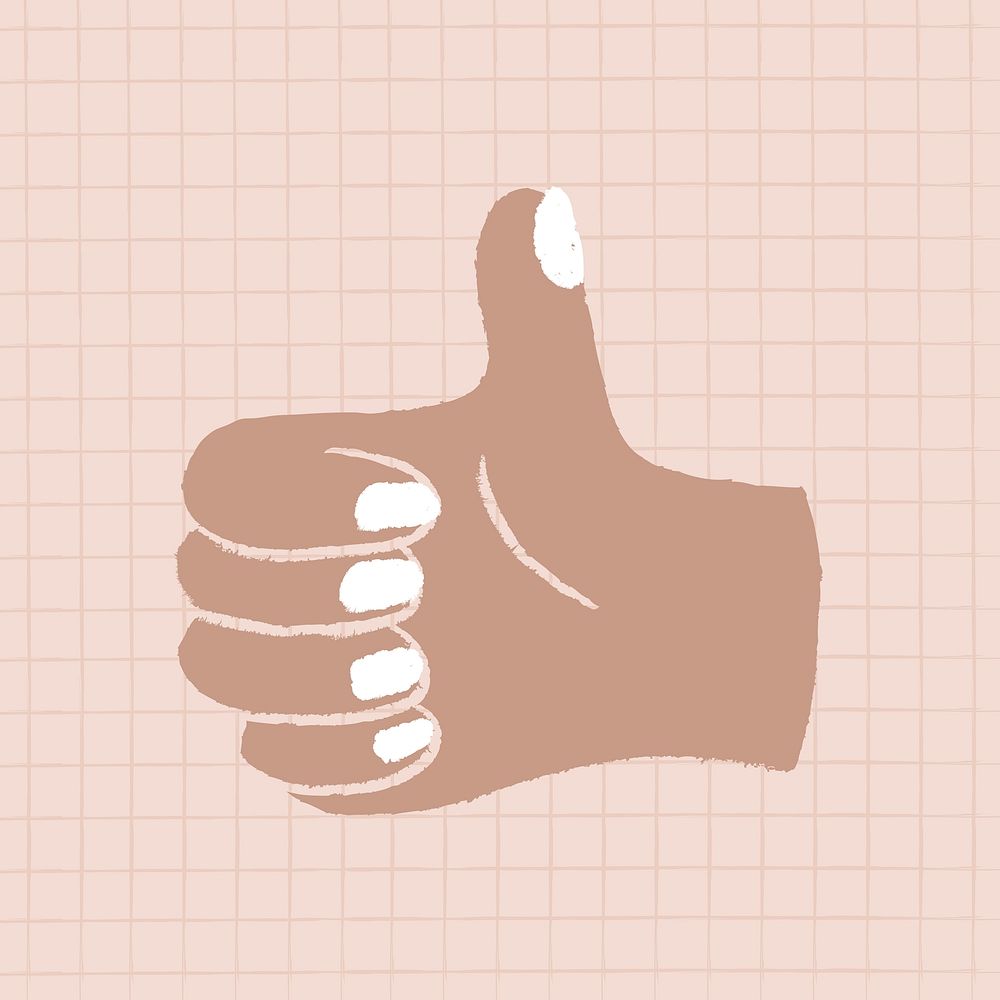 Thumbs up gesture clipart, hand doodle collage element in medium skin tone