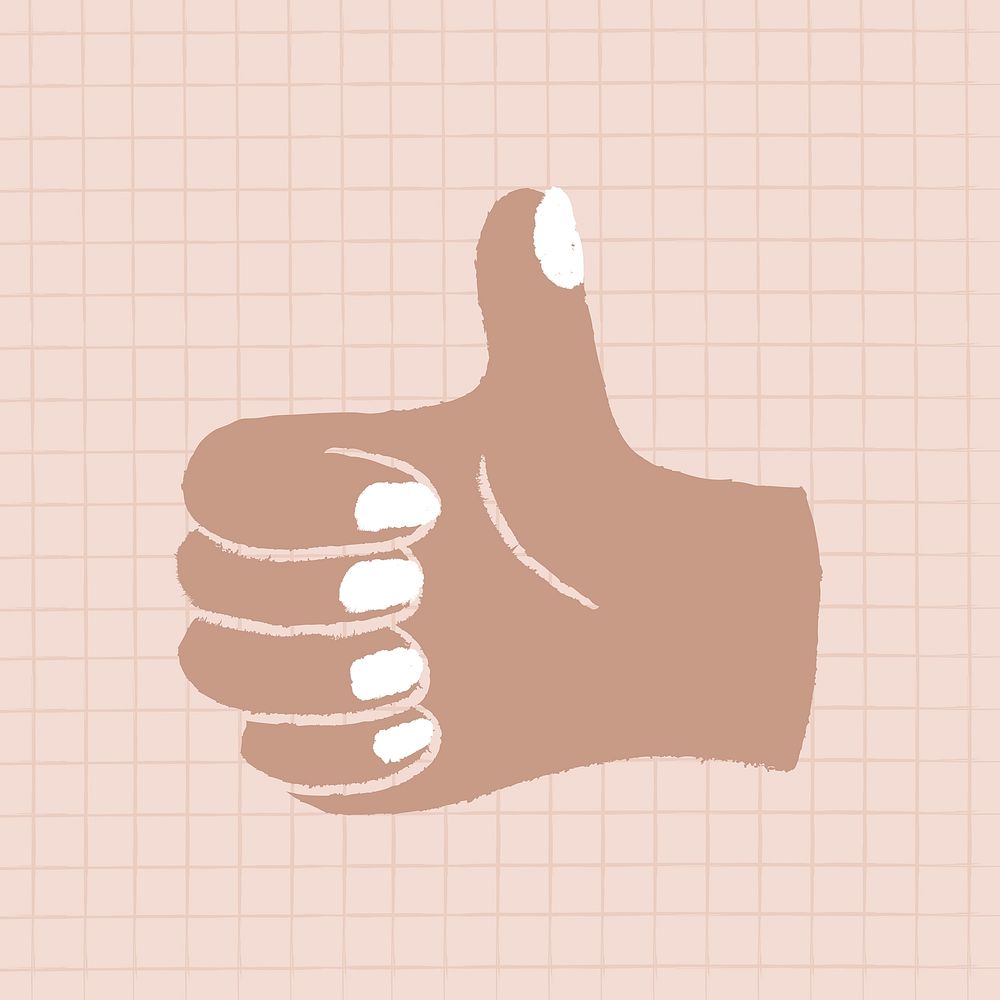 Thumbs up doodle, beige hand vector sticker