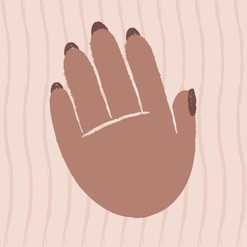Hand palm doodle clipart, cute beige collage element in dark skin tone vector