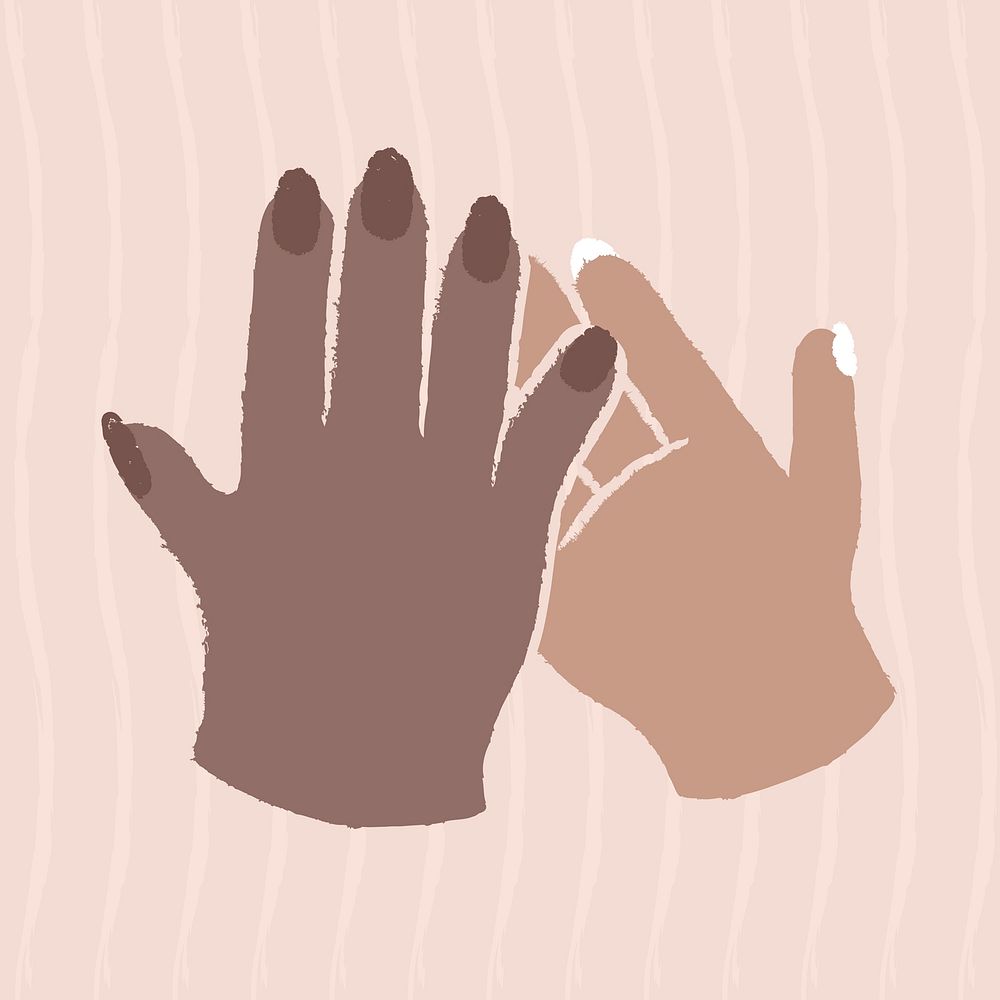 Diverse hands high five clipart, gesture illustration in earth tone