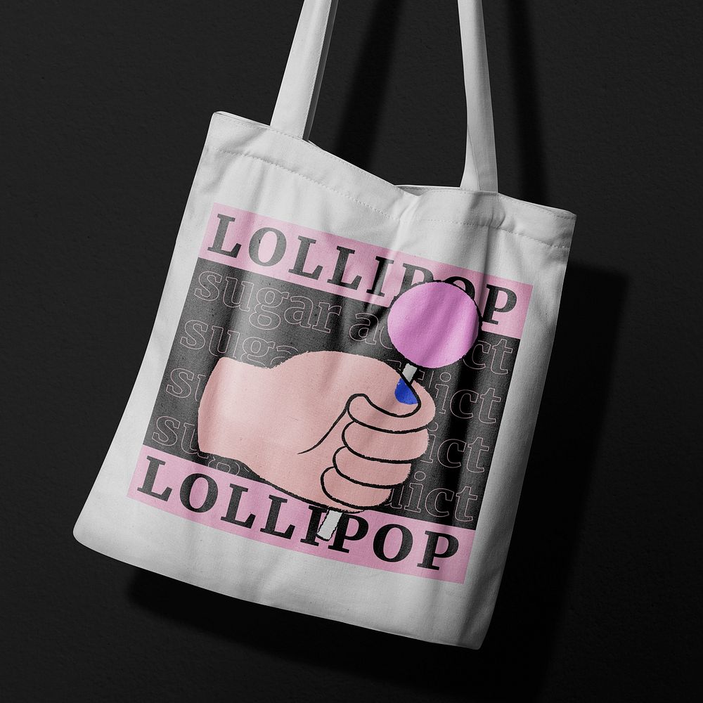 Lollipop tote bag, cute funky doodle in black and pink