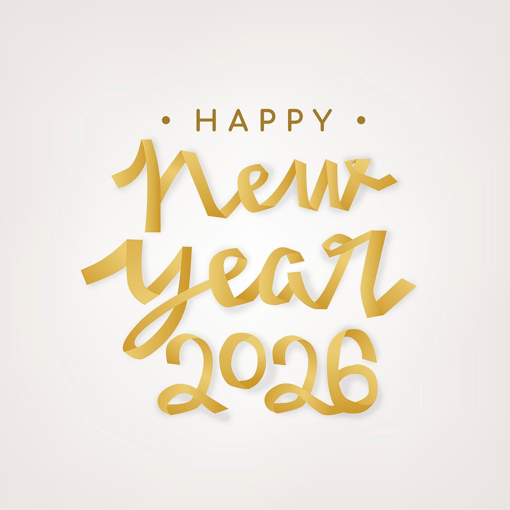 New Year 2026 typography sticker psd, festive greeting