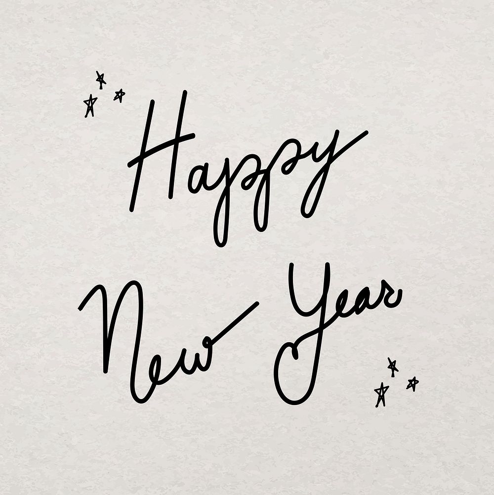 Happy New Year typography, minimal ink hand drawn greetings