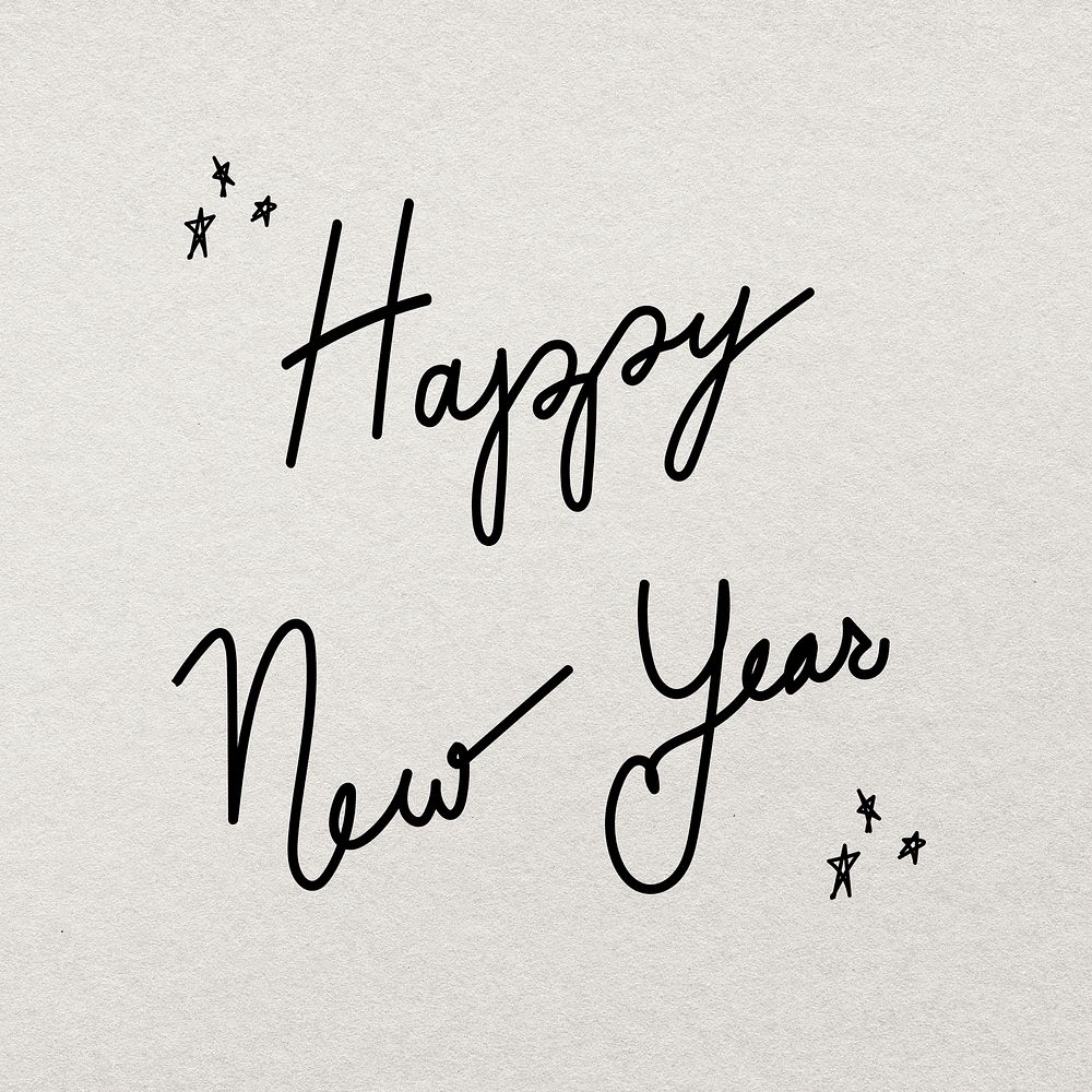 Happy New Year 2022 typography psd sticker, minimal ink hand drawn greeting