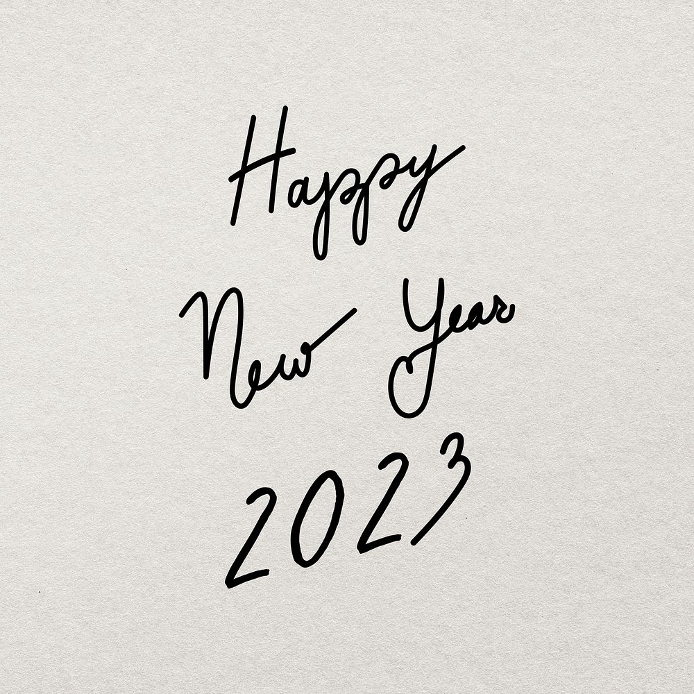 Happy New Year 2023 typography psd sticker, minimal ink hand drawn greeting