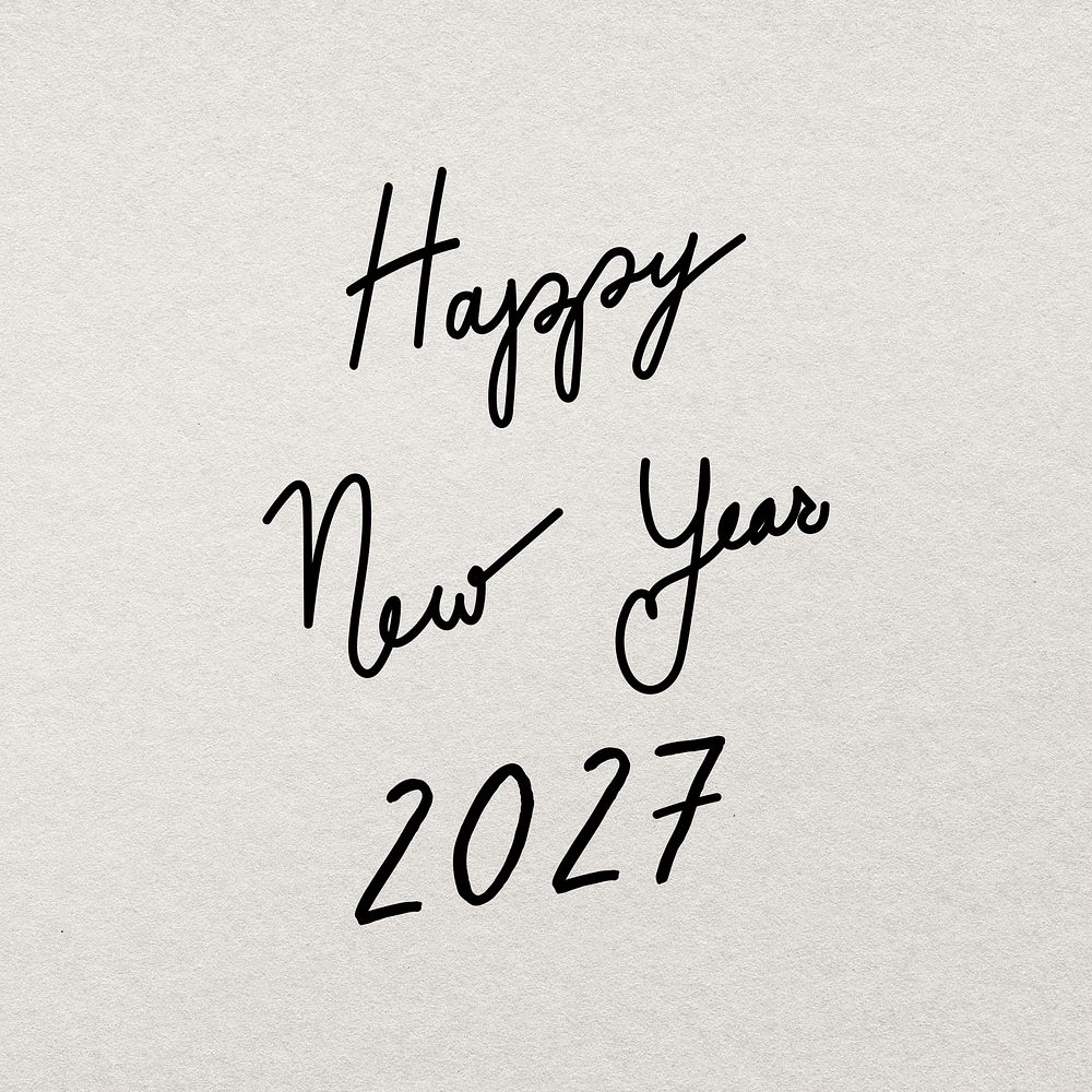 New Year 2027 typography psd sticker, minimal ink hand drawn greeting