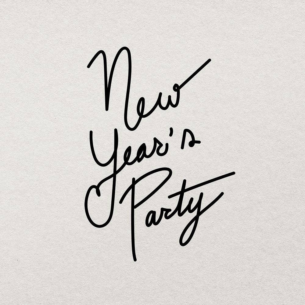 New Year's party sticker typography, hand drawn minimal ink design psd