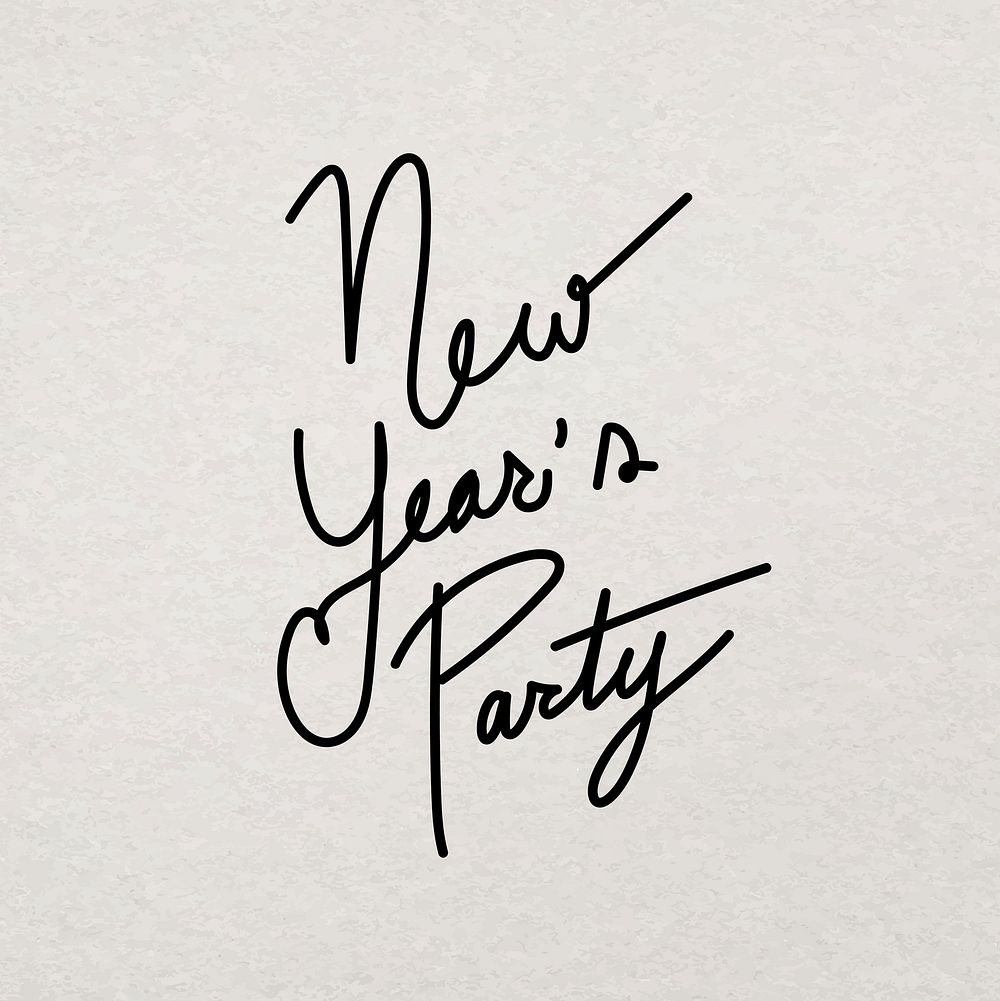 New Year's party sticker typography, hand drawn minimal ink design vector