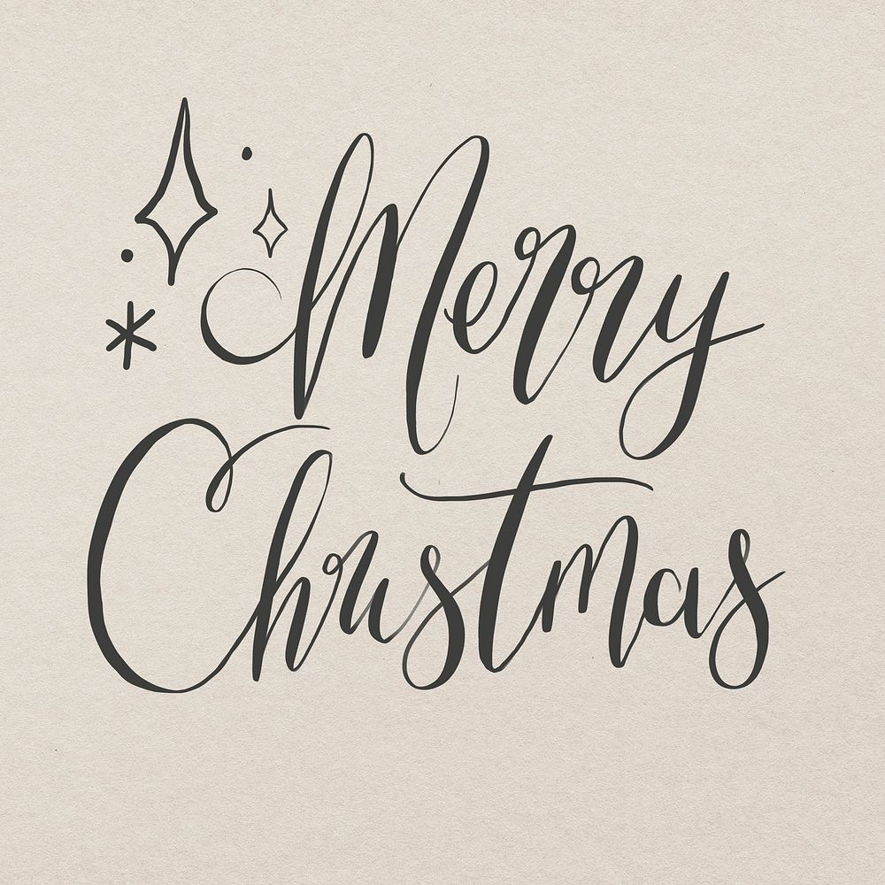Merry Christmas typography sticker, hand drawn ink lettering vector