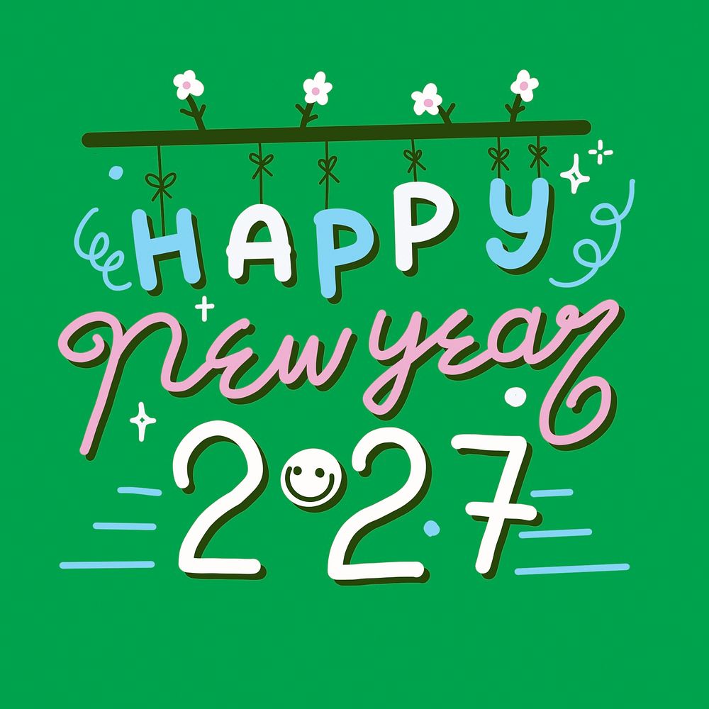 Happy New Year 2027 typography sticker psd, cute greeting