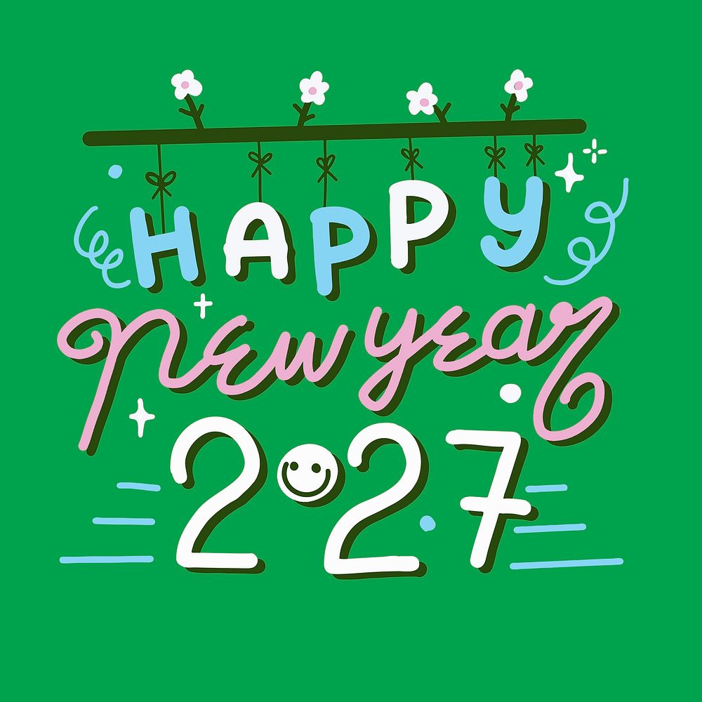 Happy New Year 2027 typography, cute greeting vector