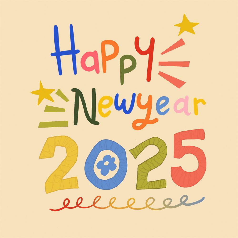 Happy New Year 2025 typography, festive greeting Instagram post