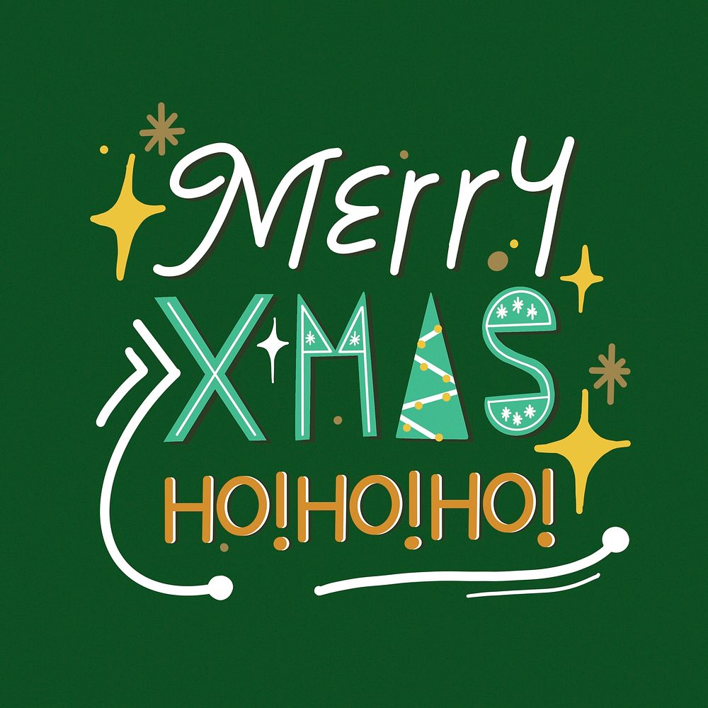 Merry Xmas sticker typography, festive lettering design psd
