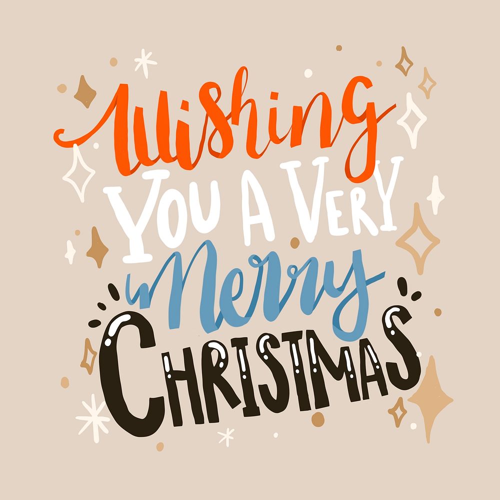 Christmas wishes quote sticker, cute lettering design psd