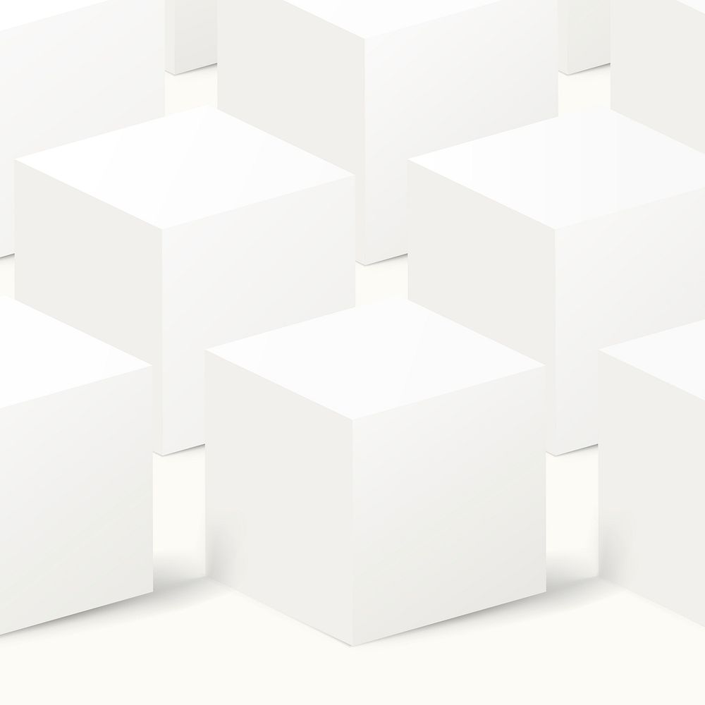 Minimal cube pattern background, white 3D geometric shape vector