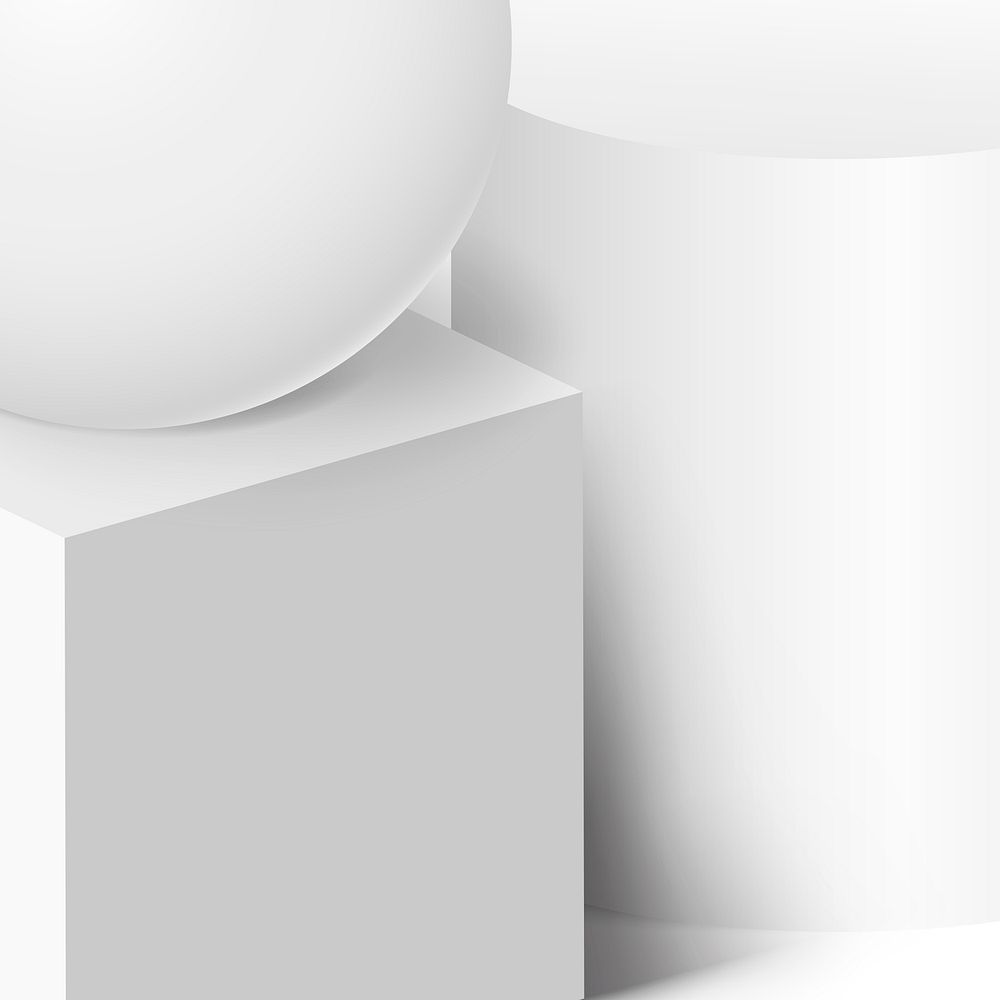 White minimal background, 3D geometric shape composition