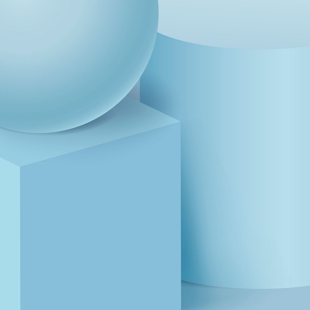 3D geometric background, pastel blue shape vector