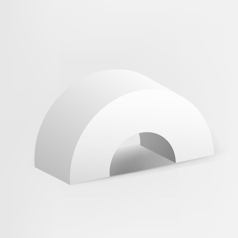 3D semicircle, geometrical shape in white