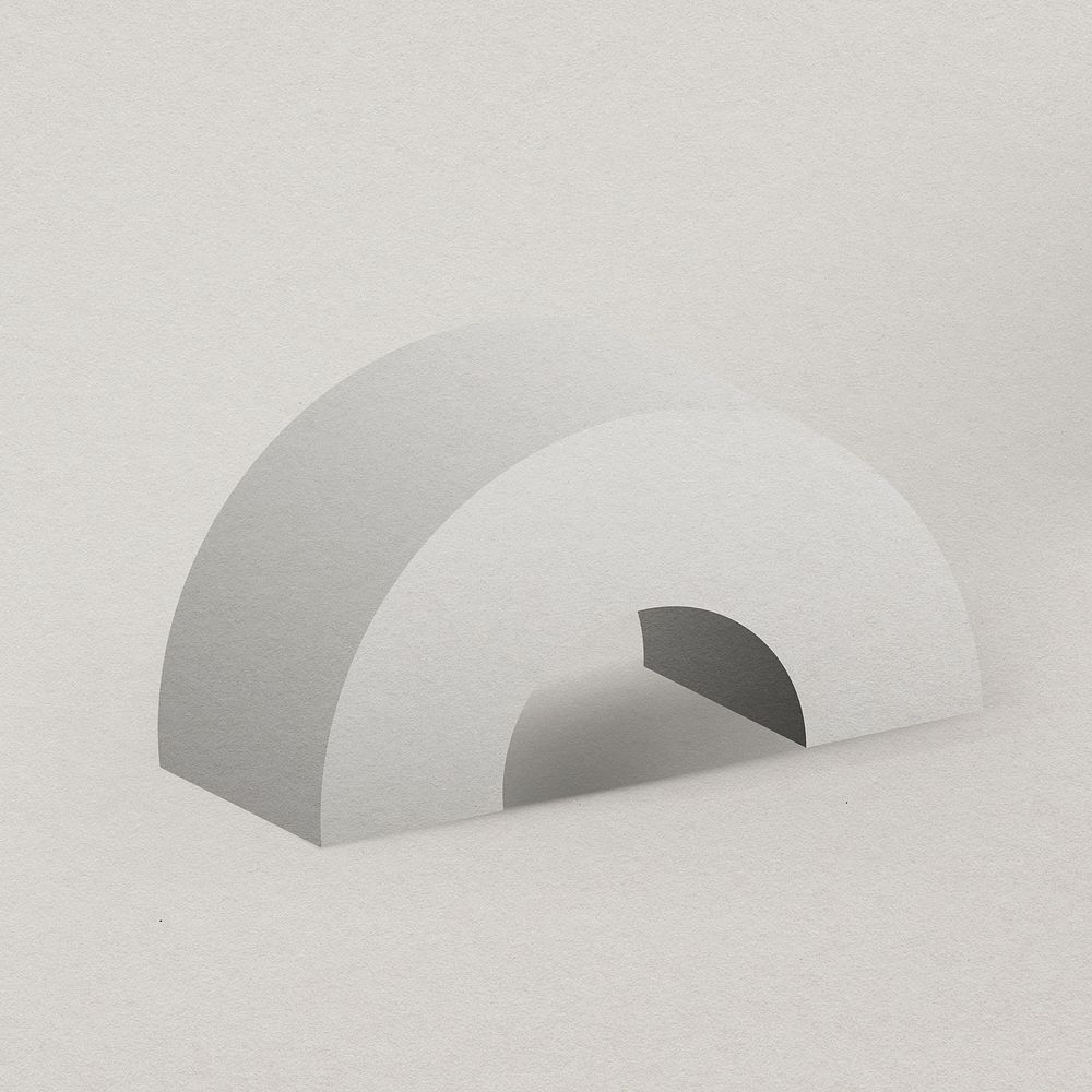 Gray semicircle shape, 3D rendering geometric element