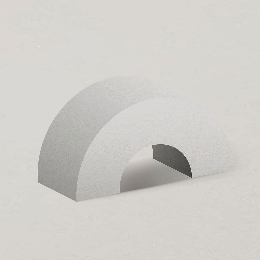 Gray semicircle shape, 3D rendering geometric element vector