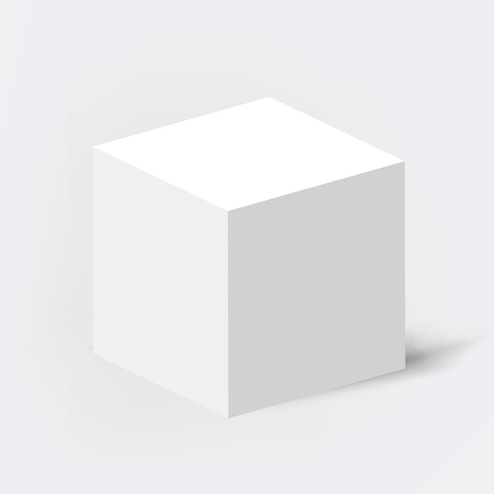 3D rendered cube element, geometric shape in white vector