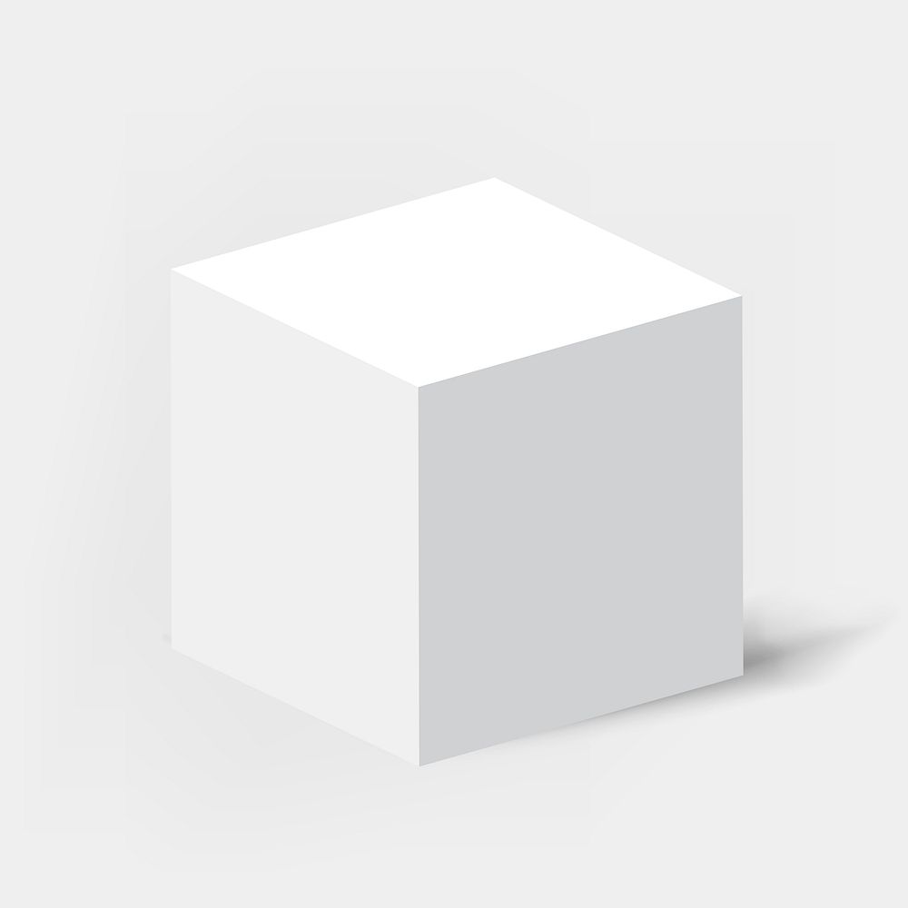 3D rendered cube element, geometric shape in white psd